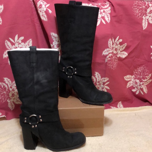 MICHAEL KORS Moto Boots 4” Block Heel Black Leather women’s size 10 - Picture 1 of 10